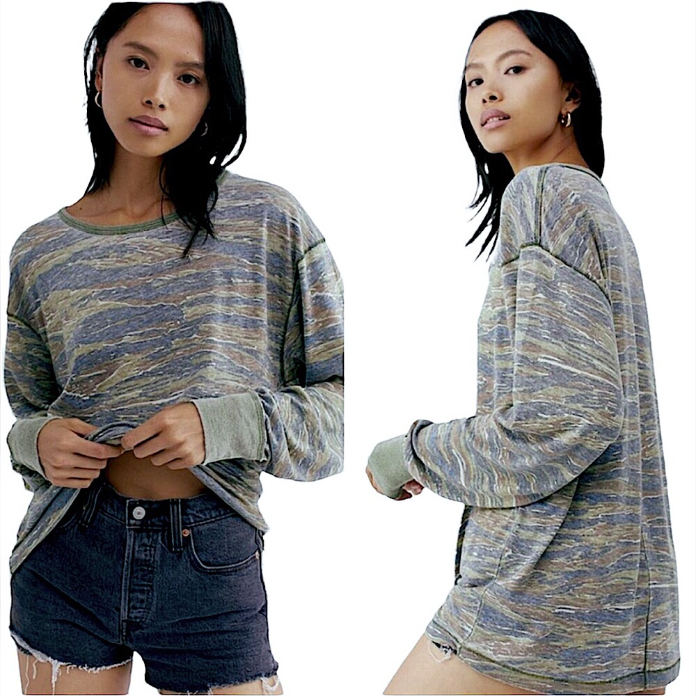 Free People We The Free Tiger Combo Long Sleeve Shirt Oversized Size S NEW
